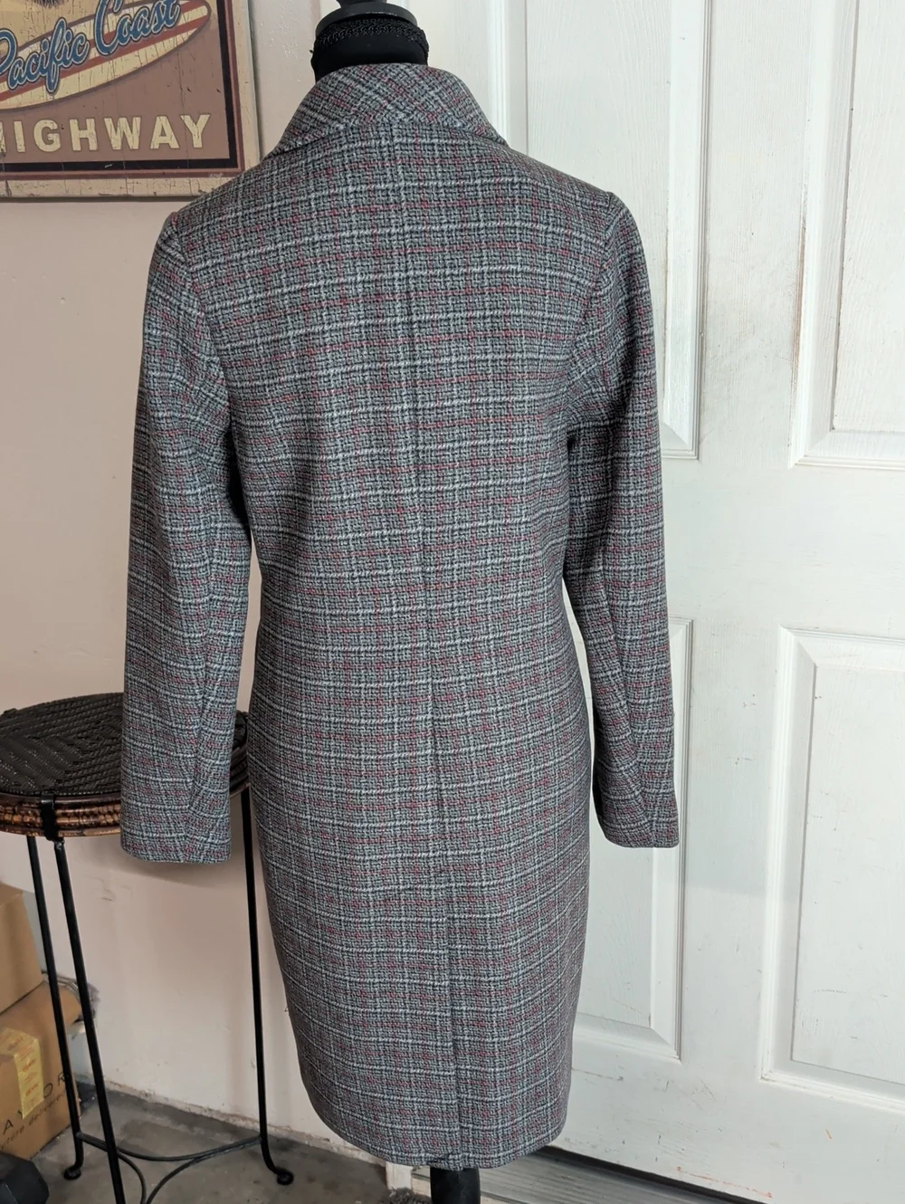 Abercrombie & Fitch Wool Blend Dad Coat Size S Dark Grey Plaid Limited Edition